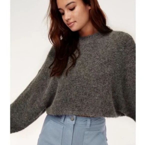 Aritzia Wilfred Free Lolan Sweater Pullover Cropped Alpaca Wool Gray XS - Picture 2 of 12